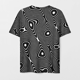 Мужская футболка 3D с принтом Чёрно белая стилизованная поверхность воды   Wave pattern в Екатеринбурге, 100% полиэфир | прямой крой, круглый вырез горловины, длина до линии бедер | Тематика изображения на принте: abstraction | fashion | pattern | raster | water | waves | абстракция | вода | волны | мода | паттерн | растр