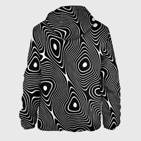 Мужская куртка 3D с принтом Чёрно белая стилизованная поверхность воды   Wave pattern в Новосибирске, ткань верха — 100% полиэстер, подклад — флис | прямой крой, подол и капюшон оформлены резинкой с фиксаторами, два кармана без застежек по бокам, один большой потайной карман на груди. Карман на груди застегивается на липучку | abstraction | fashion | pattern | raster | water | waves | абстракция | вода | волны | мода | паттерн | растр