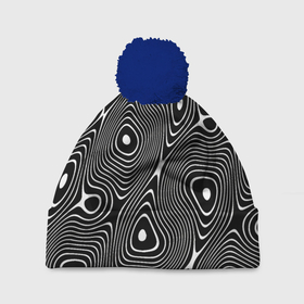 Шапка 3D c помпоном с принтом Чёрно белая стилизованная поверхность воды   Wave pattern в Екатеринбурге, 100% полиэстер | универсальный размер, печать по всей поверхности изделия | abstraction | fashion | pattern | raster | water | waves | абстракция | вода | волны | мода | паттерн | растр