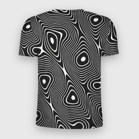 Мужская футболка 3D Slim с принтом Чёрно белая стилизованная поверхность воды   Wave pattern в Санкт-Петербурге, 100% полиэстер с улучшенными характеристиками | приталенный силуэт, круглая горловина, широкие плечи, сужается к линии бедра | abstraction | fashion | pattern | raster | water | waves | абстракция | вода | волны | мода | паттерн | растр