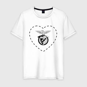 Мужская футболка хлопок с принтом Лого Benfica в сердечке в Тюмени, 100% хлопок | прямой крой, круглый вырез горловины, длина до линии бедер, слегка спущенное плечо. | benfica | club | football | logo | love | бенфика | клуб | лого | мяч | сердечко | символ | спорт | футбол | футболист | футболисты | футбольный
