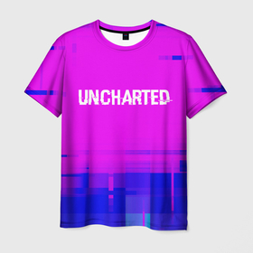 Мужская футболка 3D с принтом Uncharted Glitch Text Effect в Белгороде, 100% полиэфир | прямой крой, круглый вырез горловины, длина до линии бедер | glitch | logo | paint | uncharted | анчартед | брызги | игра | игры | краска | лого | логотип | символ