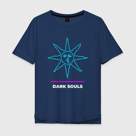 Мужская футболка хлопок Oversize с принтом Символ Dark Souls в неоновых цветах в Белгороде, 100% хлопок | свободный крой, круглый ворот, “спинка” длиннее передней части | Тематика изображения на принте: dark | dark souls | logo | neon | souls | дарк | игра | игры | лого | логотип | неон | символ | соулс