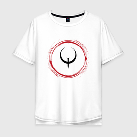 Мужская футболка хлопок Oversize с принтом Символ Quake и красная краска вокруг в Санкт-Петербурге, 100% хлопок | свободный крой, круглый ворот, “спинка” длиннее передней части | logo | quake | игра | игры | квейк | краска | лого | логотип | символ