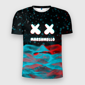 Мужская футболка 3D Slim с принтом marshmello logo крапинки в Новосибирске, 100% полиэстер с улучшенными характеристиками | приталенный силуэт, круглая горловина, широкие плечи, сужается к линии бедра | face | logo | marsh | marshmallow | marshmello | marshmelo | mello | smile | лицо | лого | маршмеллов | маршмеллоу | маршмеллу | маршмело | маршмелов | маршмелоу | маска | музыка | рожица | символ | смайл | улыбка