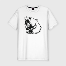 Мужская футболка хлопок Slim с принтом Медведь арт чб в Екатеринбурге, 92% хлопок, 8% лайкра | приталенный силуэт, круглый вырез ворота, длина до линии бедра, короткий рукав | Тематика изображения на принте: арт | животное | медведь | принт | чб