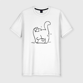 Мужская футболка хлопок Slim с принтом Прикольный кот животное в Санкт-Петербурге, 92% хлопок, 8% лайкра | приталенный силуэт, круглый вырез ворота, длина до линии бедра, короткий рукав | арт | животное | кот | прикольное | принт