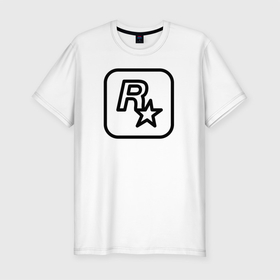 Мужская футболка хлопок Slim с принтом Логотип Rockstar games ч б , 92% хлопок, 8% лайкра | приталенный силуэт, круглый вырез ворота, длина до линии бедра, короткий рукав | арт | видеоигра | гта | логотип | принт
