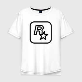 Мужская футболка хлопок Oversize с принтом Логотип Rockstar games ч б , 100% хлопок | свободный крой, круглый ворот, “спинка” длиннее передней части | арт | видеоигра | гта | логотип | принт