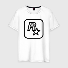 Мужская футболка хлопок с принтом Логотип Rockstar games ч б в Белгороде, 100% хлопок | прямой крой, круглый вырез горловины, длина до линии бедер, слегка спущенное плечо. | арт | видеоигра | гта | логотип | принт