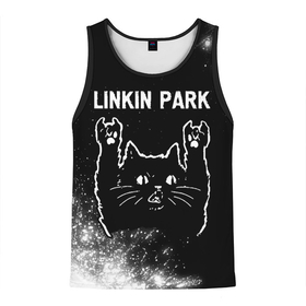 Мужская майка 3D с принтом Группа Linkin Park и Рок Кот в Курске, 100% полиэстер | круглая горловина, приталенный силуэт, длина до линии бедра. Пройма и горловина окантованы тонкой бейкой | band | linkin | linkin park | metal | park | rock | группа | кот | краска | краски | линкин | парк | рок | рок кот