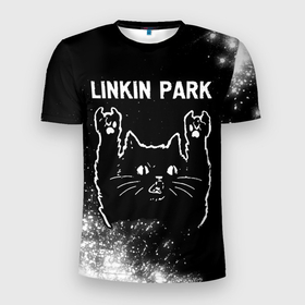 Мужская футболка 3D Slim с принтом Группа Linkin Park и Рок Кот в Курске, 100% полиэстер с улучшенными характеристиками | приталенный силуэт, круглая горловина, широкие плечи, сужается к линии бедра | Тематика изображения на принте: band | linkin | linkin park | metal | park | rock | группа | кот | краска | краски | линкин | парк | рок | рок кот