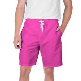 Мужские шорты 3D с принтом Яркий розовый из фильма Барби ,  полиэстер 100% | прямой крой, два кармана без застежек по бокам. Мягкая трикотажная резинка на поясе, внутри которой широкие завязки. Длина чуть выше колен | костюм из фильма барби | розовый цвет | фильм барби | яркий розовый | ярко розовый цвет