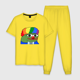 Мужская пижама хлопок с принтом Клоун Пепе , 100% хлопок | брюки и футболка прямого кроя, без карманов, на брюках мягкая резинка на поясе и по низу штанин
 | clown | frog | pepe | клоун | лягушка | лягушонок | пепа | пепе