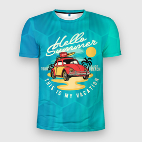 Мужская футболка 3D Slim с принтом Summer  car  Авто на пляже , 100% полиэстер с улучшенными характеристиками | приталенный силуэт, круглая горловина, широкие плечи, сужается к линии бедра | summer | авто | лето | машина | пляж | ретро авто