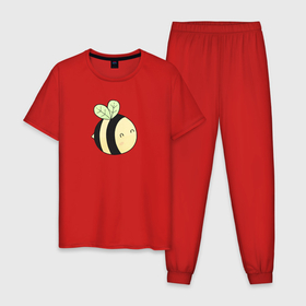 Мужская пижама хлопок с принтом Маленькая круглая пчелка в Тюмени, 100% хлопок | брюки и футболка прямого кроя, без карманов, на брюках мягкая резинка на поясе и по низу штанин
 | bee | желто черная | круглая пчела | плеча | пчелка