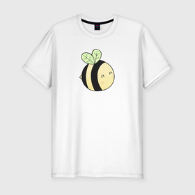 Мужская футболка хлопок Slim с принтом Маленькая круглая пчелка в Санкт-Петербурге, 92% хлопок, 8% лайкра | приталенный силуэт, круглый вырез ворота, длина до линии бедра, короткий рукав | bee | желто черная | круглая пчела | плеча | пчелка