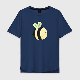 Мужская футболка хлопок Oversize с принтом Маленькая круглая пчелка в Петрозаводске, 100% хлопок | свободный крой, круглый ворот, “спинка” длиннее передней части | Тематика изображения на принте: bee | желто черная | круглая пчела | плеча | пчелка