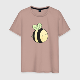 Мужская футболка хлопок с принтом Маленькая круглая пчелка в Петрозаводске, 100% хлопок | прямой крой, круглый вырез горловины, длина до линии бедер, слегка спущенное плечо. | Тематика изображения на принте: bee | желто черная | круглая пчела | плеча | пчелка