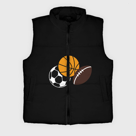 Мужской жилет утепленный 3D с принтом Спортивные мячи в Санкт-Петербурге,  |  | американский футбол | баскетбол | в топе | в тренде | мячи | мячики | регби | спорт | футбол