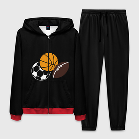 Мужской костюм 3D с принтом Спортивные мячи в Курске, 100% полиэстер | Манжеты и пояс оформлены тканевой резинкой, двухслойный капюшон со шнурком для регулировки, карманы спереди | американский футбол | баскетбол | в топе | в тренде | мячи | мячики | регби | спорт | футбол