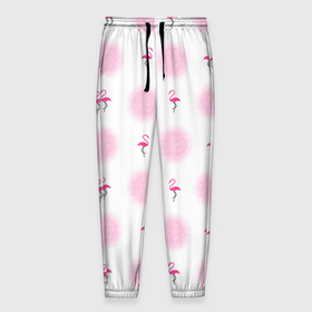 Мужские брюки 3D с принтом Фламинго и круги на белом фоне в Белгороде, 100% полиэстер | манжеты по низу, эластичный пояс регулируется шнурком, по бокам два кармана без застежек, внутренняя часть кармана из мелкой сетки | birds | bright | circles | flamingo | geometric | geometry | minimalism | minimalistic | pink | round | simple | summer | trendy | vacation | геометрический | геометрия | круги | лето | минимализм | минималистичный | отпуск | простой | птицы | розовый | ф