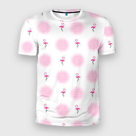 Мужская футболка 3D Slim с принтом Фламинго и круги на белом фоне в Белгороде, 100% полиэстер с улучшенными характеристиками | приталенный силуэт, круглая горловина, широкие плечи, сужается к линии бедра | birds | bright | circles | flamingo | geometric | geometry | minimalism | minimalistic | pink | round | simple | summer | trendy | vacation | геометрический | геометрия | круги | лето | минимализм | минималистичный | отпуск | простой | птицы | розовый | ф