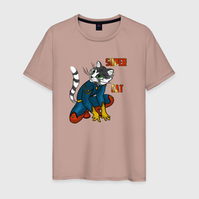 Мужская футболка хлопок с принтом Суперкотик в Белгороде, 100% хлопок | прямой крой, круглый вырез горловины, длина до линии бедер, слегка спущенное плечо. | cat | котеное | котики | коты | кошки