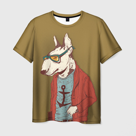 Мужская футболка 3D с принтом Пёс ученый в Курске, 100% полиэфир | прямой крой, круглый вырез горловины, длина до линии бедер | бультерьер | животное | пёс | собака | стиляга