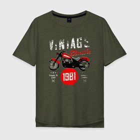 Мужская футболка хлопок Oversize с принтом Винтажная классика 1981 мотоцикл в Екатеринбурге, 100% хлопок | свободный крой, круглый ворот, “спинка” длиннее передней части | Тематика изображения на принте: 