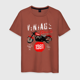Мужская футболка хлопок с принтом Винтажная классика 1981 мотоцикл в Белгороде, 100% хлопок | прямой крой, круглый вырез горловины, длина до линии бедер, слегка спущенное плечо. | 