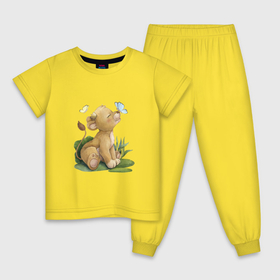 Детская пижама хлопок с принтом Львенок с бабочкой в Курске, 100% хлопок |  брюки и футболка прямого кроя, без карманов, на брюках мягкая резинка на поясе и по низу штанин
 | unique | бабочка | для мальчиков | лев | львенок