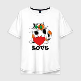 Мужская футболка хлопок Oversize с принтом Love котикам в Курске, 100% хлопок | свободный крой, круглый ворот, “спинка” длиннее передней части | Тематика изображения на принте: cat | котенок | котики | коты | кошки