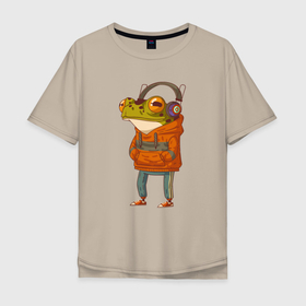 Мужская футболка хлопок Oversize с принтом Лягуха на расслабоне в Тюмени, 100% хлопок | свободный крой, круглый ворот, “спинка” длиннее передней части | 