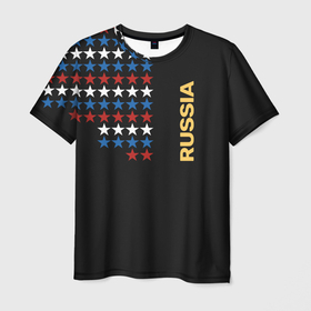 Мужская футболка 3D с принтом Russia   Россия звёзды в Санкт-Петербурге, 100% полиэфир | прямой крой, круглый вырез горловины, длина до линии бедер | Тематика изображения на принте: russia | звёздочки | про россию | россия | триколор