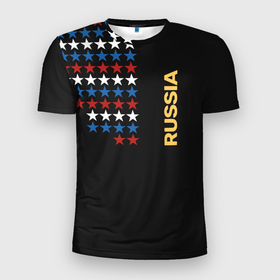 Мужская футболка 3D Slim с принтом Russia   Россия звёзды , 100% полиэстер с улучшенными характеристиками | приталенный силуэт, круглая горловина, широкие плечи, сужается к линии бедра | russia | звёздочки | про россию | россия | триколор