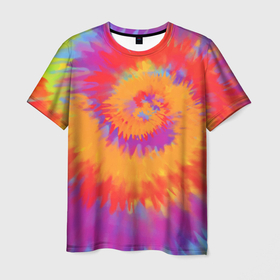 Мужская футболка 3D с принтом Тай дай в радуге , 100% полиэфир | прямой крой, круглый вырез горловины, длина до линии бедер | завяжи и покрась | краски | радуга | тай дай | хиппи | яркое