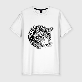 Мужская футболка хлопок Slim с принтом POSING JAGUAR в Новосибирске, 92% хлопок, 8% лайкра | приталенный силуэт, круглый вырез ворота, длина до линии бедра, короткий рукав | animal | charming | jaguar | jungle | predator | wild | джунгли | дикий | животное | очаровательный | хищник | ягуар