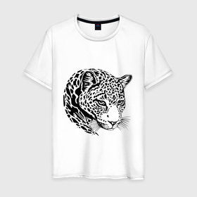 Мужская футболка хлопок с принтом POSING JAGUAR в Санкт-Петербурге, 100% хлопок | прямой крой, круглый вырез горловины, длина до линии бедер, слегка спущенное плечо. | animal | charming | jaguar | jungle | predator | wild | джунгли | дикий | животное | очаровательный | хищник | ягуар