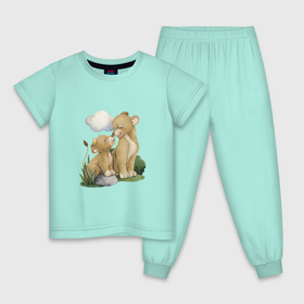 Детская пижама хлопок с принтом Львенок с мамой в Санкт-Петербурге, 100% хлопок |  брюки и футболка прямого кроя, без карманов, на брюках мягкая резинка на поясе и по низу штанин
 | unique | для мальчиков | лев | львенок | мамина любовь | облако