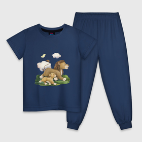 Детская пижама хлопок с принтом Львенок с папой в Курске, 100% хлопок |  брюки и футболка прямого кроя, без карманов, на брюках мягкая резинка на поясе и по низу штанин
 | unique | бабочка | для мальчиков | лев | львенок | облако