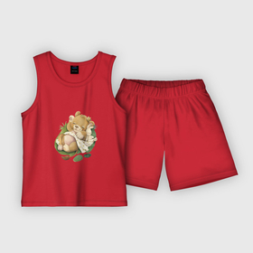 Детская пижама с шортами хлопок с принтом Львенок спит на травке ,  |  | unique | для мальчиков | зайчик | лев | львенок | облако