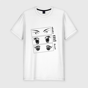 Мужская футболка хлопок Slim с принтом Японские глаза в Санкт-Петербурге, 92% хлопок, 8% лайкра | приталенный силуэт, круглый вырез ворота, длина до линии бедра, короткий рукав | аниме | взгляд | глаза | корея | манга | эмоции | япония