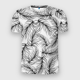 Мужская футболка 3D Slim с принтом Чёрные Перья в Кировске, 100% полиэстер с улучшенными характеристиками | приталенный силуэт, круглая горловина, широкие плечи, сужается к линии бедра | birds | black | feathers | nature | перья | природа | птицы | чёрный
