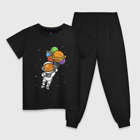 Детская пижама хлопок с принтом Юный Космонавт в Петрозаводске, 100% хлопок |  брюки и футболка прямого кроя, без карманов, на брюках мягкая резинка на поясе и по низу штанин
 | воздушные шары | звезды | космонавт | космос | планеты | юный космонавт