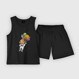Детская пижама с шортами хлопок с принтом Юный Космонавт в Кировске,  |  | воздушные шары | звезды | космонавт | космос | планеты | юный космонавт
