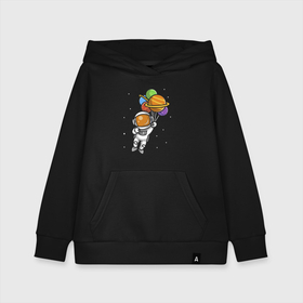 Детская толстовка хлопок с принтом Юный Космонавт в Тюмени, 100% хлопок | Круглый горловой вырез, эластичные манжеты, пояс, капюшен | Тематика изображения на принте: воздушные шары | звезды | космонавт | космос | планеты | юный космонавт