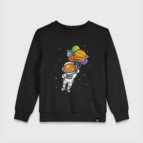 Детский свитшот хлопок с принтом Юный Космонавт в Тюмени, 100% хлопок | круглый вырез горловины, эластичные манжеты, пояс и воротник | Тематика изображения на принте: воздушные шары | звезды | космонавт | космос | планеты | юный космонавт