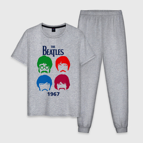 Мужская пижама хлопок с принтом The Beatles образы группы , 100% хлопок | брюки и футболка прямого кроя, без карманов, на брюках мягкая резинка на поясе и по низу штанин
 | 