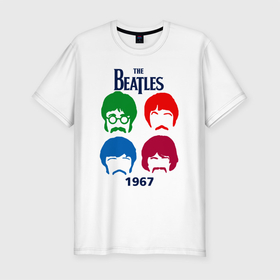 Мужская футболка хлопок Slim с принтом The Beatles образы группы в Санкт-Петербурге, 92% хлопок, 8% лайкра | приталенный силуэт, круглый вырез ворота, длина до линии бедра, короткий рукав | 